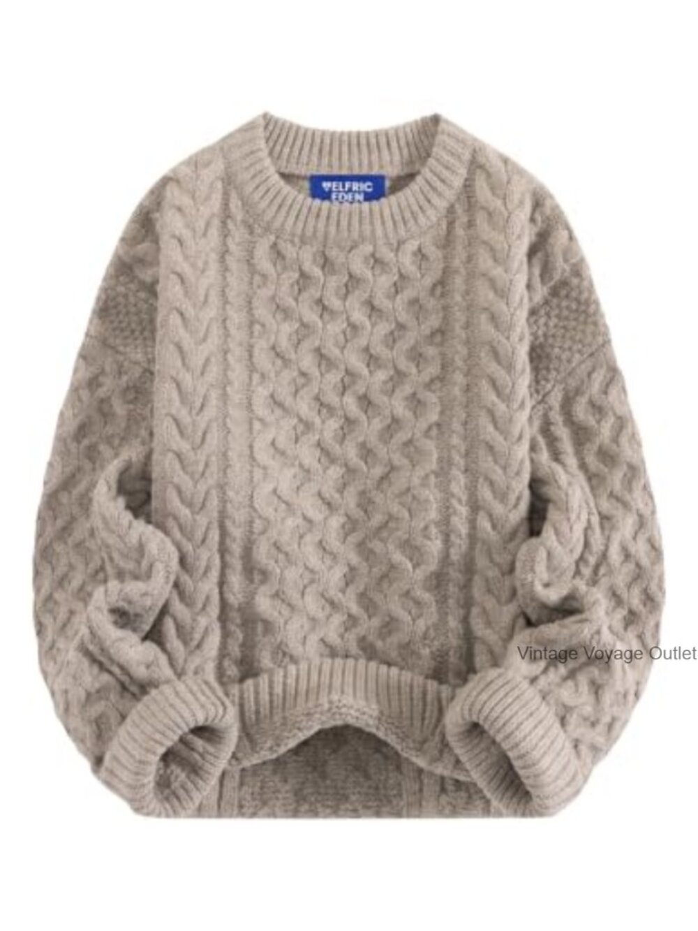 Oversized Chunky Cable Knit Crew Neck Pullover Sweater Loose Fit
